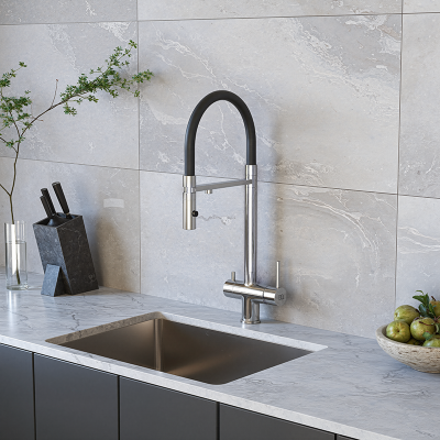 Фото Смеситель для кухни с гибким изливом и подключением к фильтру DQ DA1462501Chrome, хром