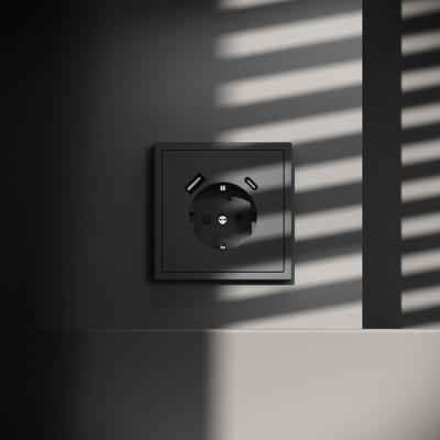 Фото Розетка с заземлением и защитными шторками, с USB, A+С VOLTUM S70, графит, VLS040507