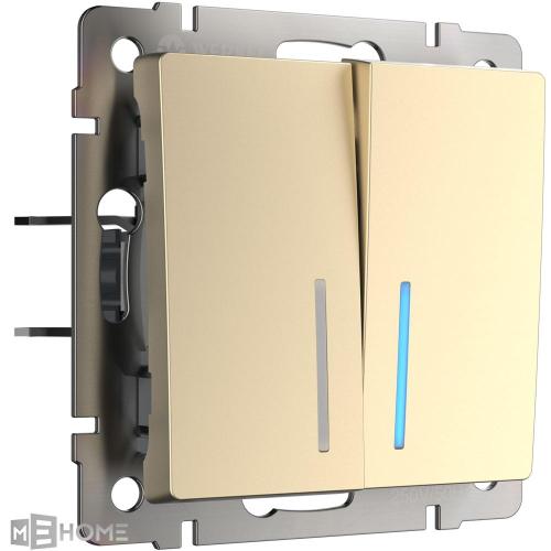 Фото Выключатель двухклавишный с подсветкой Werkel W1120111 шампань