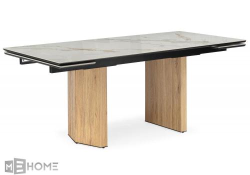 Фото Керамический стол Woodville Монерон 180(240) calacatta gold / дуб монтана