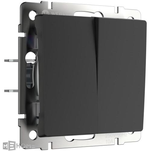 Фото Выключатель двухклавишный проходной Werkel W1122008 черный матовый