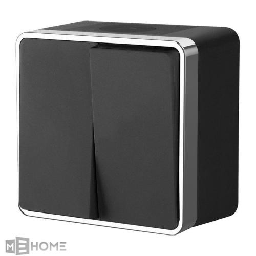 Фото Выключатель двухклавишный влагозащищенный Werkel Gallant W5020235 черный/хром