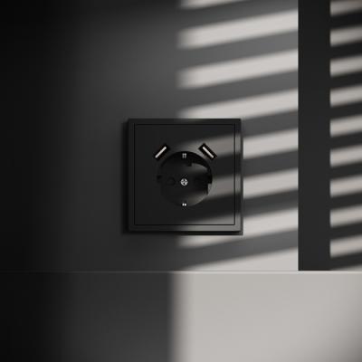 Фото Розетка с заземлением и защитными шторками, с USB, A+A VOLTUM S70, черный матовый, VLS040408