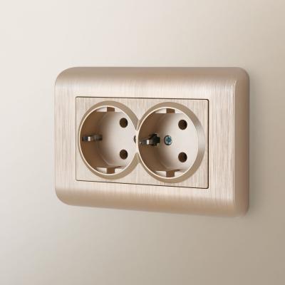 Фото Розетка двойная с заземлением Werkel W1172010 шампань рифленый