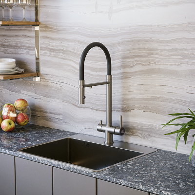 Фото Смеситель для кухни с гибким изливом и подключением к фильтру DQ DA1462504Satin, сатин