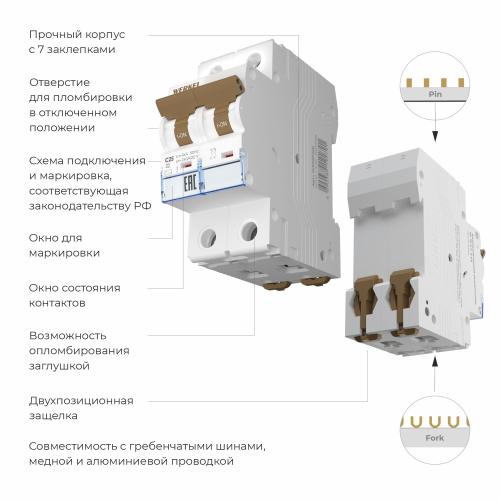 Фото Автоматический выключатель 2P 25A C 6кА Werkel W902P256