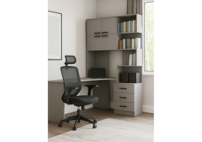 Фото Компьютерный стол Woodville Эльброни левый шиншилла серая