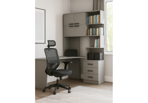 Фото Компьютерный стол Woodville Эльброни левый шиншилла серая