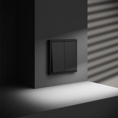 Фото Выключатель с самовозвратом двухклавишный Voltum S70, черный матовый, VLS020608