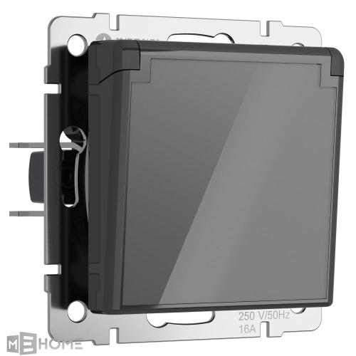 Фото Розетка влагозащищенная с крышкой и шторками Werkel W1171244 графит акрил