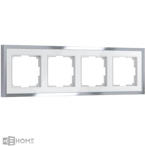 Фото Рамка из металла на 4 поста Werkel Baguette W0042850 белый/серебро