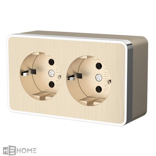 Фото Розетка двойная с заземлением Werkel Gallant W5072110 шампань рифленый